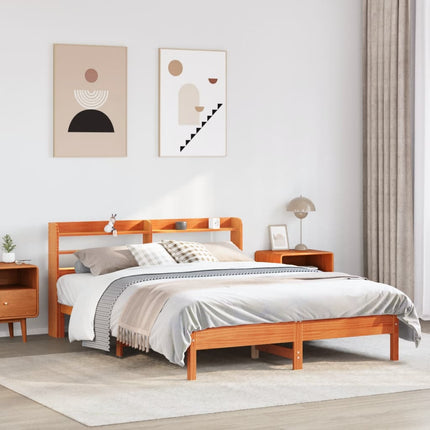 sengeramme uden madras 135x190 cm massivt fyrretræ brun
