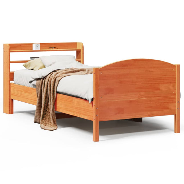 sengeramme uden madras 75x190 cm massivt fyrretræ gyldenbrun