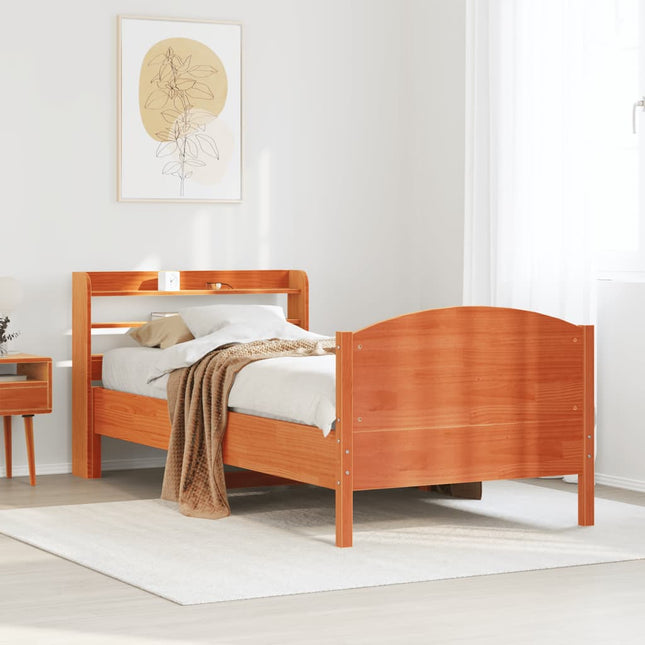 sengeramme uden madras 75x190 cm massivt fyrretræ gyldenbrun