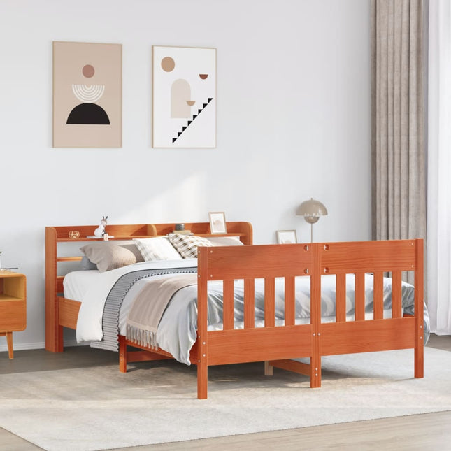 sengeramme uden madras 140x200 cm massivt fyr gyldenbrun