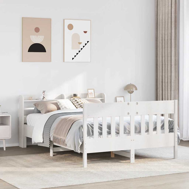 sengeramme uden madras 135x190 cm massivt fyrretræ hvid