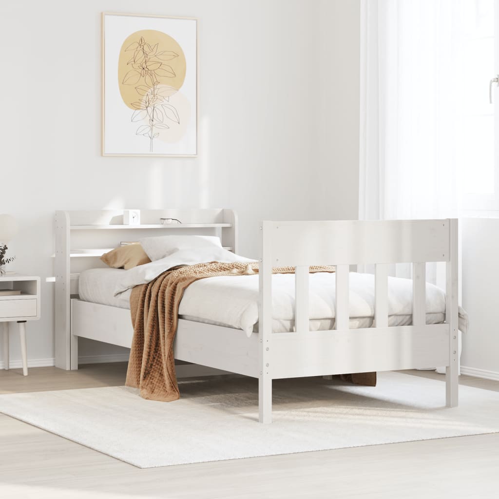 sengeramme uden madras 90x190 cm massivt fyrretræ hvid
