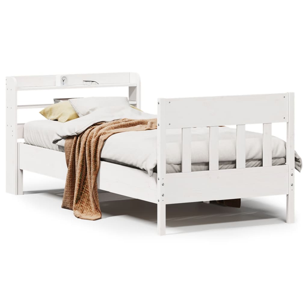 sengeramme uden madras 75x190 cm massivt fyrretræ hvid
