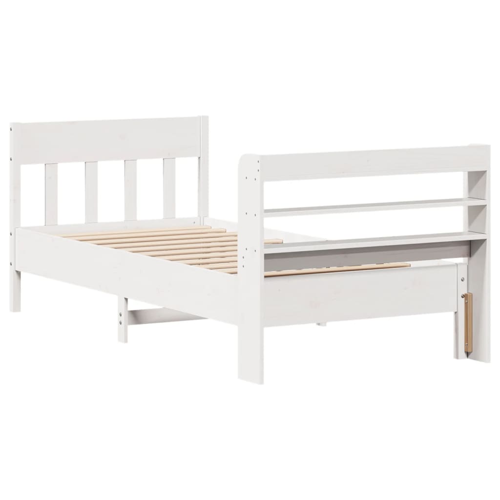 sengeramme uden madras 75x190 cm massivt fyrretræ hvid