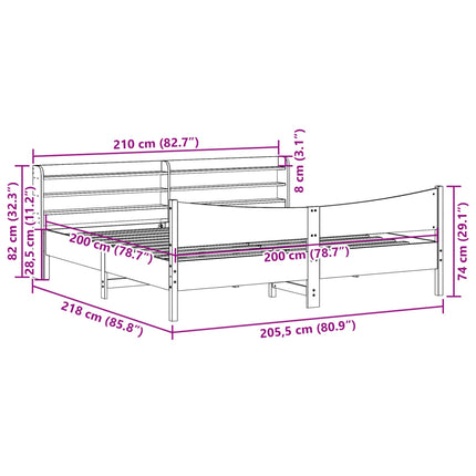 sengeramme med sengegavl 200x200 cm massivt fyrretræ