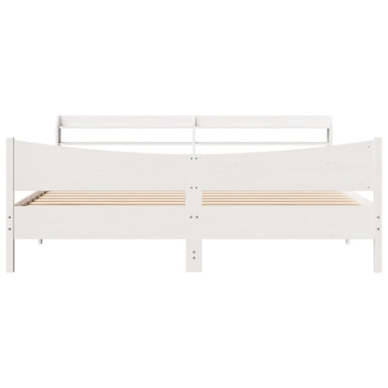 sengeramme med sengegavl 200x200 cm massivt fyrretræ hvid