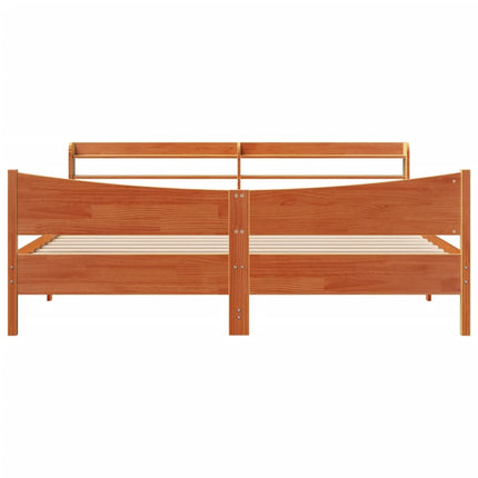 sengeramme med sengegavl 200x200 cm massivt fyrretræ gyldenbrun