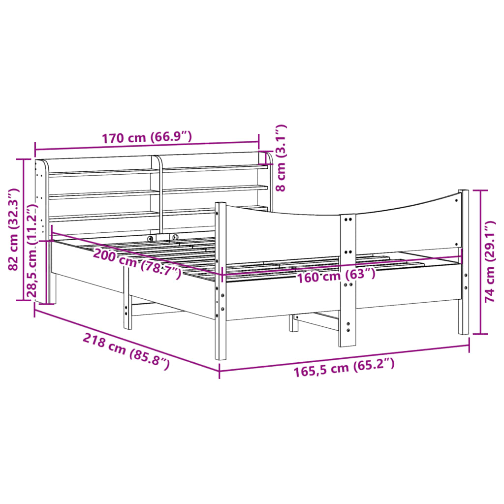 sengeramme med sengegavl 160x200 cm massivt fyrretræ