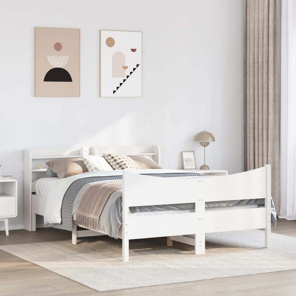 sengeramme med sengegavl 160x200 cm massivt fyrretræ hvid