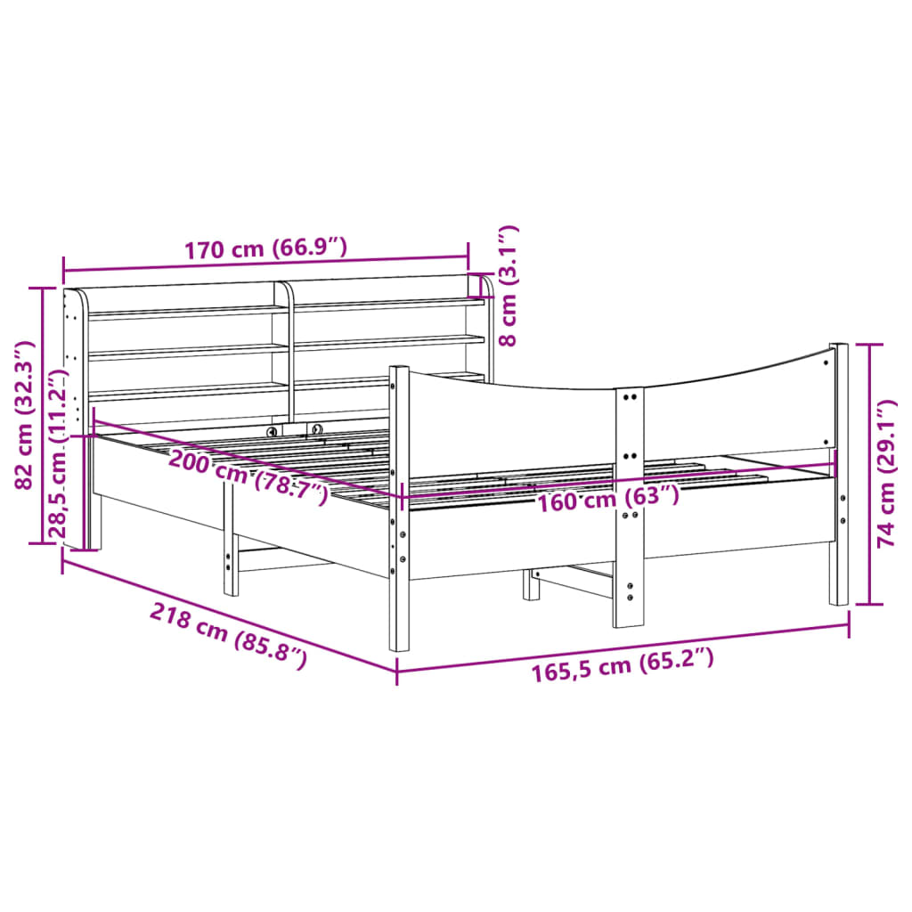 sengeramme med sengegavl 160x200 cm massivt fyrretræ hvid