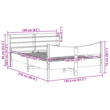 sengeramme med sengegavl 150x200 cm massivt fyrretræ