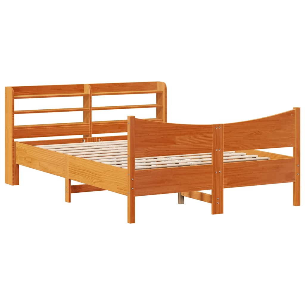sengeramme med sengegavl 150x200 cm massivt fyrretræ gyldenbrun