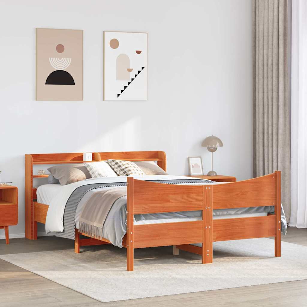 sengeramme med sengegavl 150x200 cm massivt fyrretræ gyldenbrun