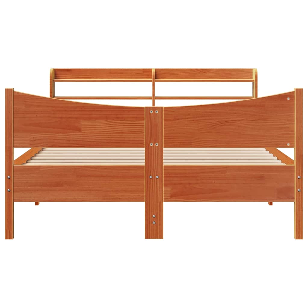 sengeramme med sengegavl 150x200 cm massivt fyrretræ gyldenbrun