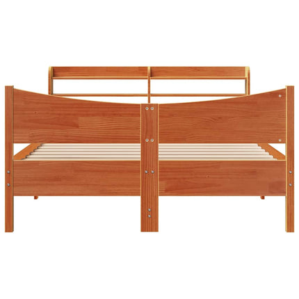 sengeramme med sengegavl 150x200 cm massivt fyrretræ gyldenbrun