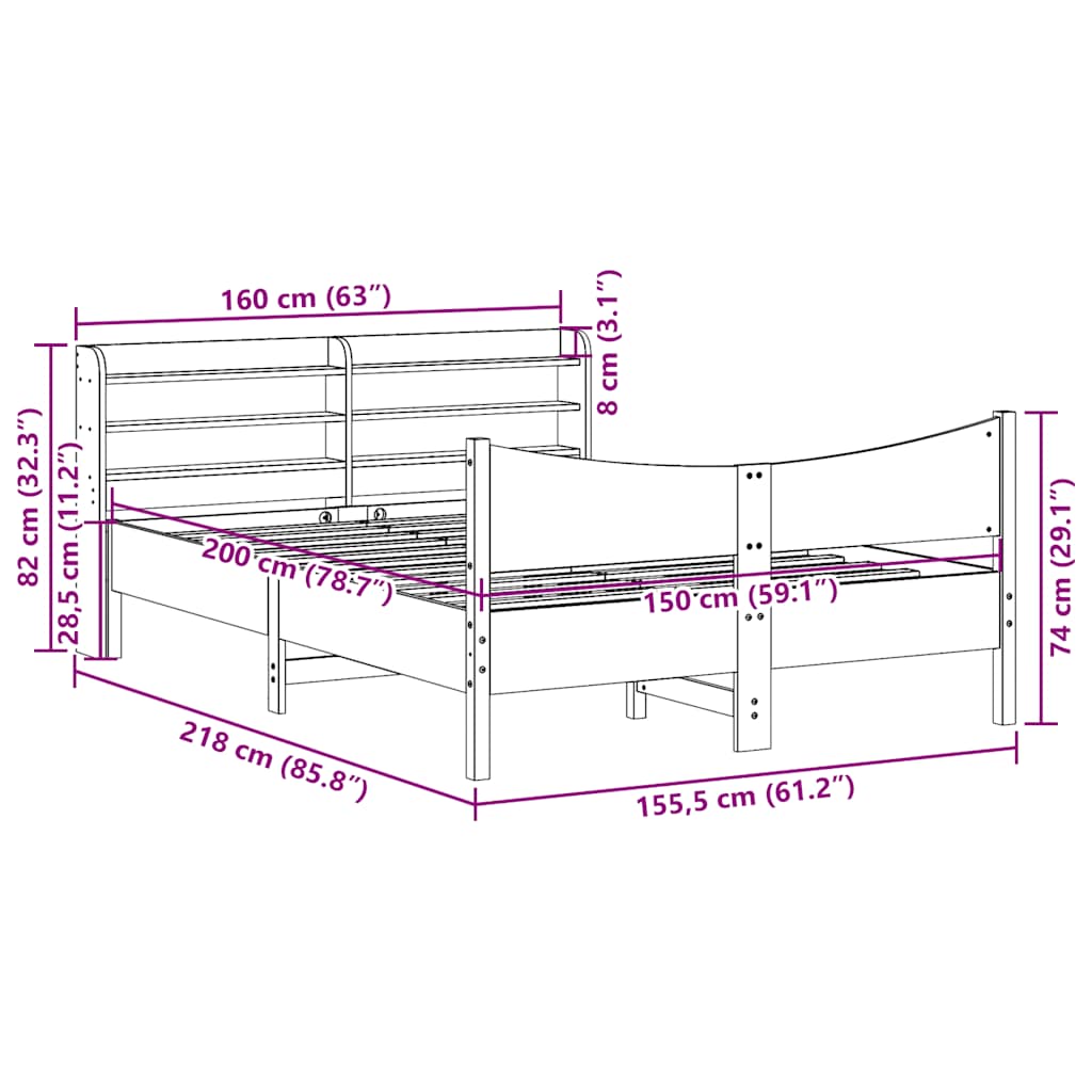 sengeramme med sengegavl 150x200 cm massivt fyrretræ gyldenbrun