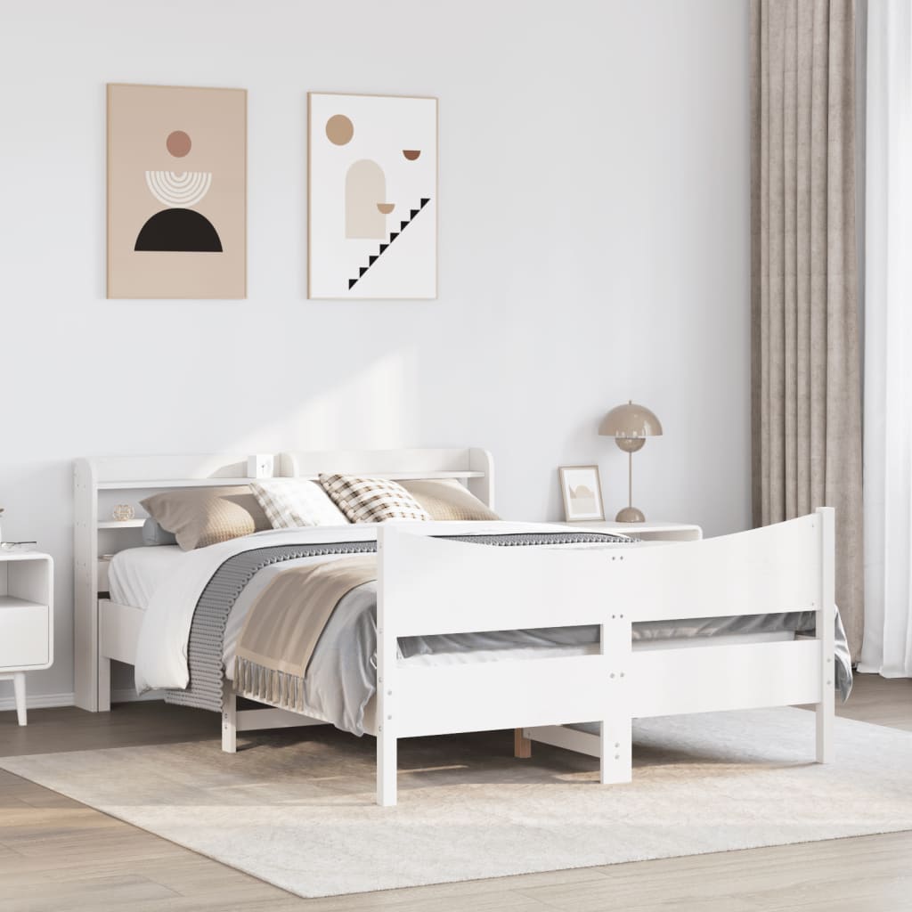 sengeramme med sengegavl 140x200 cm massivt fyrretræ hvid