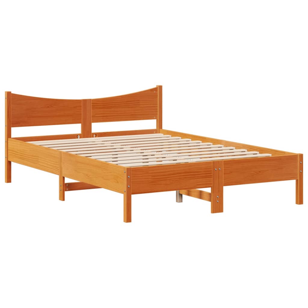 sengeramme med sengegavl 140x200 cm massivt fyrretræ gyldenbrun