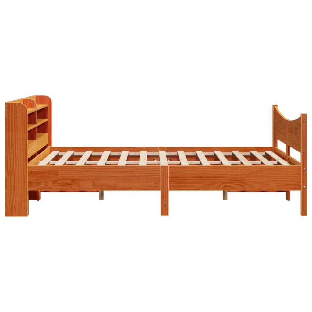 sengeramme med sengegavl 140x200 cm massivt fyrretræ gyldenbrun