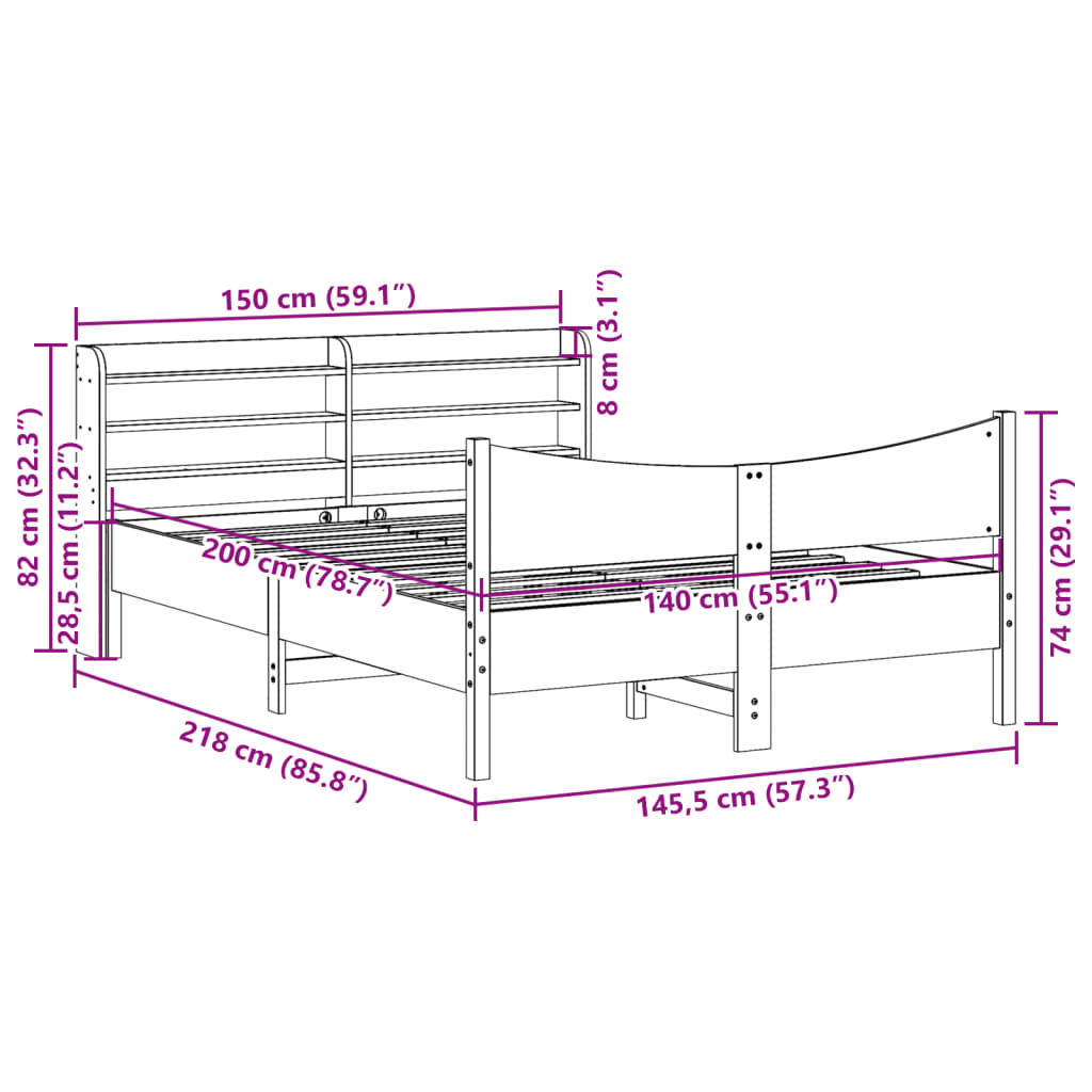 sengeramme med sengegavl 140x200 cm massivt fyrretræ gyldenbrun