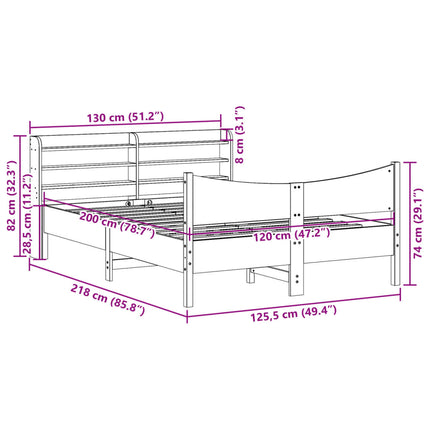 sengeramme med sengegavl 120x200 cm massivt fyrretræ gyldenbrun