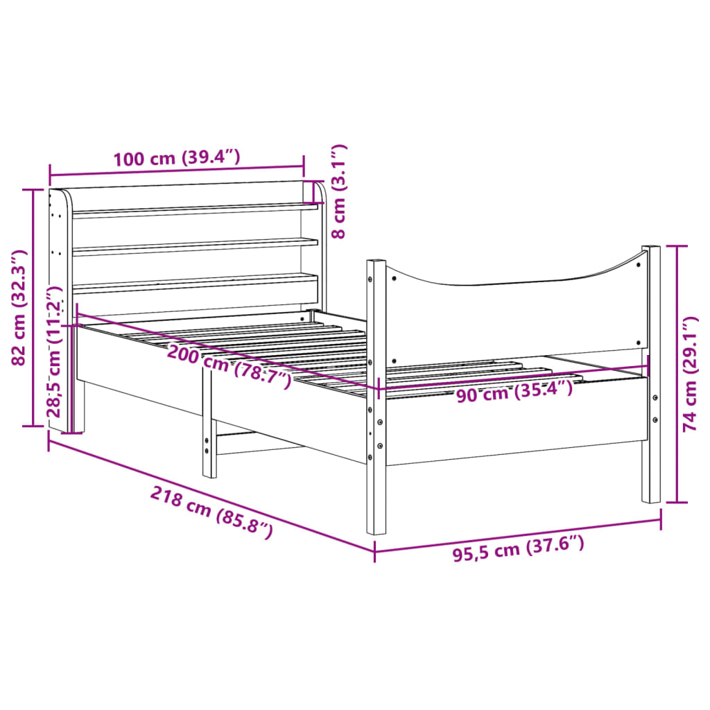 sengeramme med sengegavl 90x200 cm massivt fyrretræ