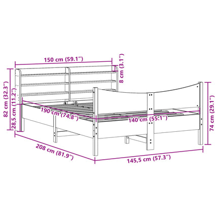 sengeramme med sengegavl 140x190 cm massivt fyrretræ gyldenbrun