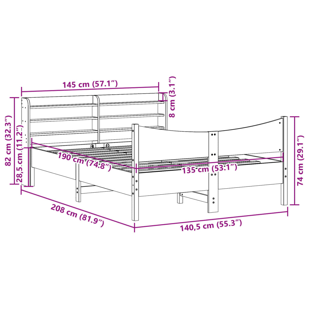 sengeramme med sengegavl 135x190 cm massivt fyrretræ hvid