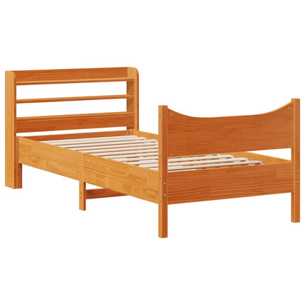 sengeramme med sengegavl 75x190 cm massivt fyrretræ gyldenbrun
