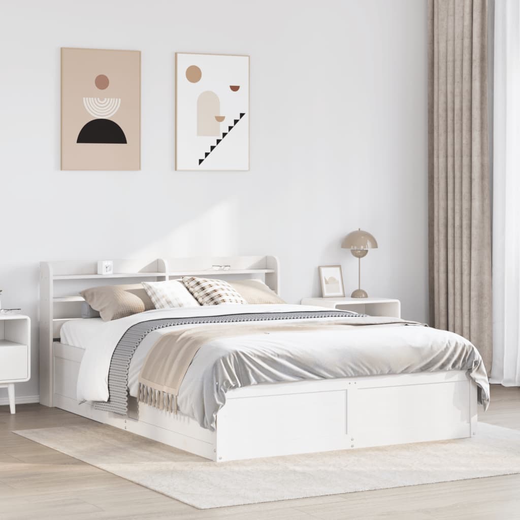 sengeramme med sengegavl 140x190 cm massivt fyrretræ hvid