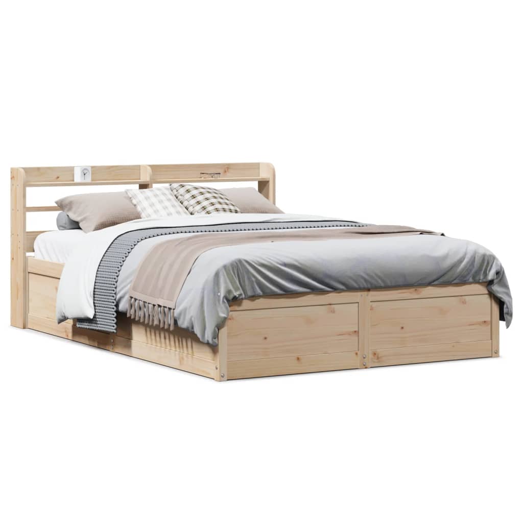 sengeramme med sengegavl 135x190 cm massivt fyrretræ hvid