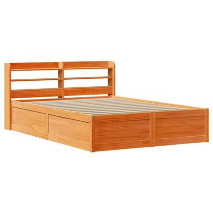 sengeramme med sengegavl 135x190 cm massivt fyrretræ gyldenbrun