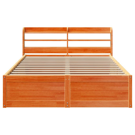 sengeramme med sengegavl 135x190 cm massivt fyrretræ gyldenbrun