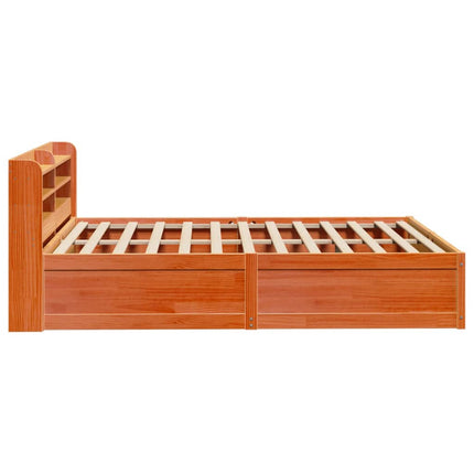 sengeramme med sengegavl 135x190 cm massivt fyrretræ gyldenbrun