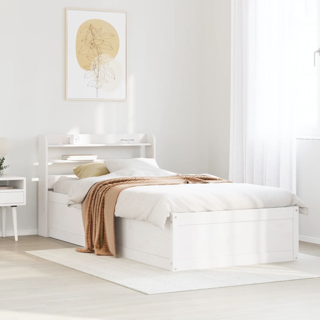 sengeramme med sengegavl 90x190 cm massivt fyrretræ hvid