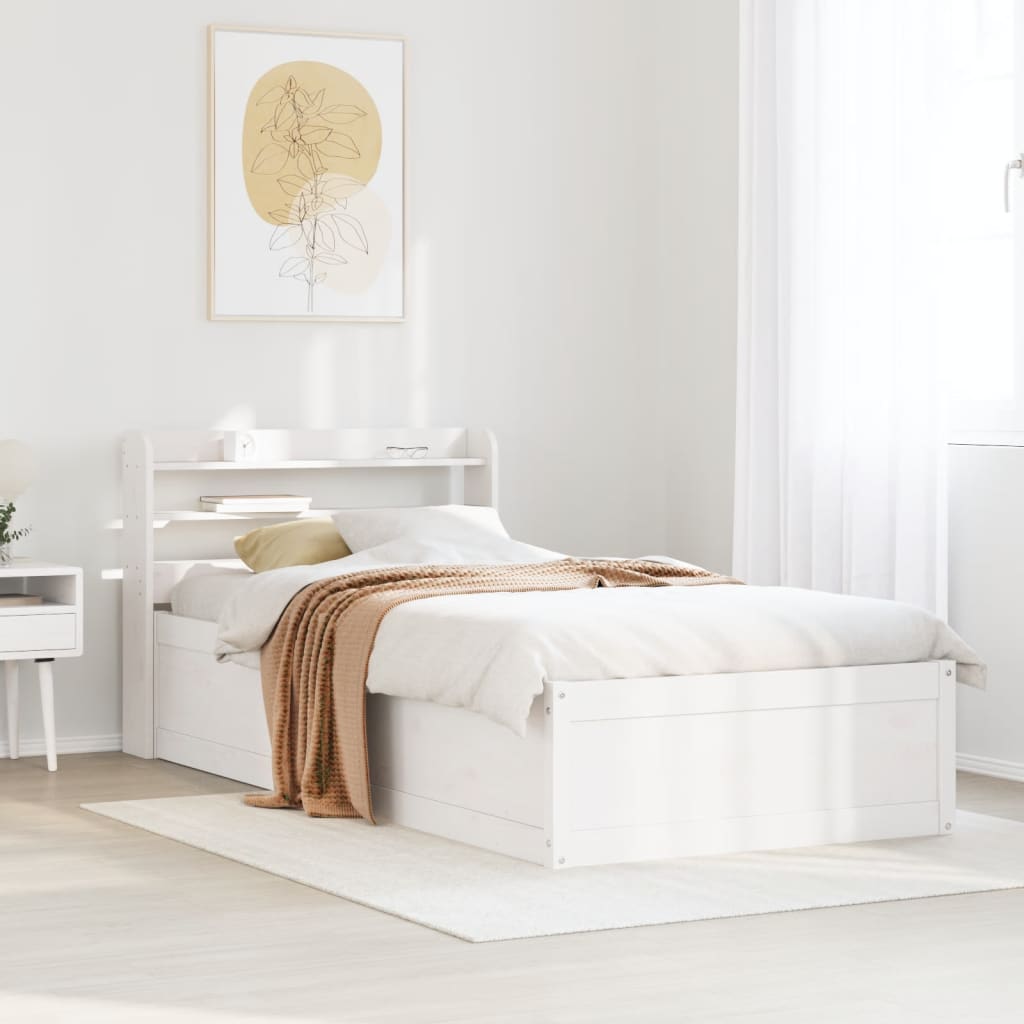 sengeramme med sengegavl 75x190 cm massivt fyrretræ hvid