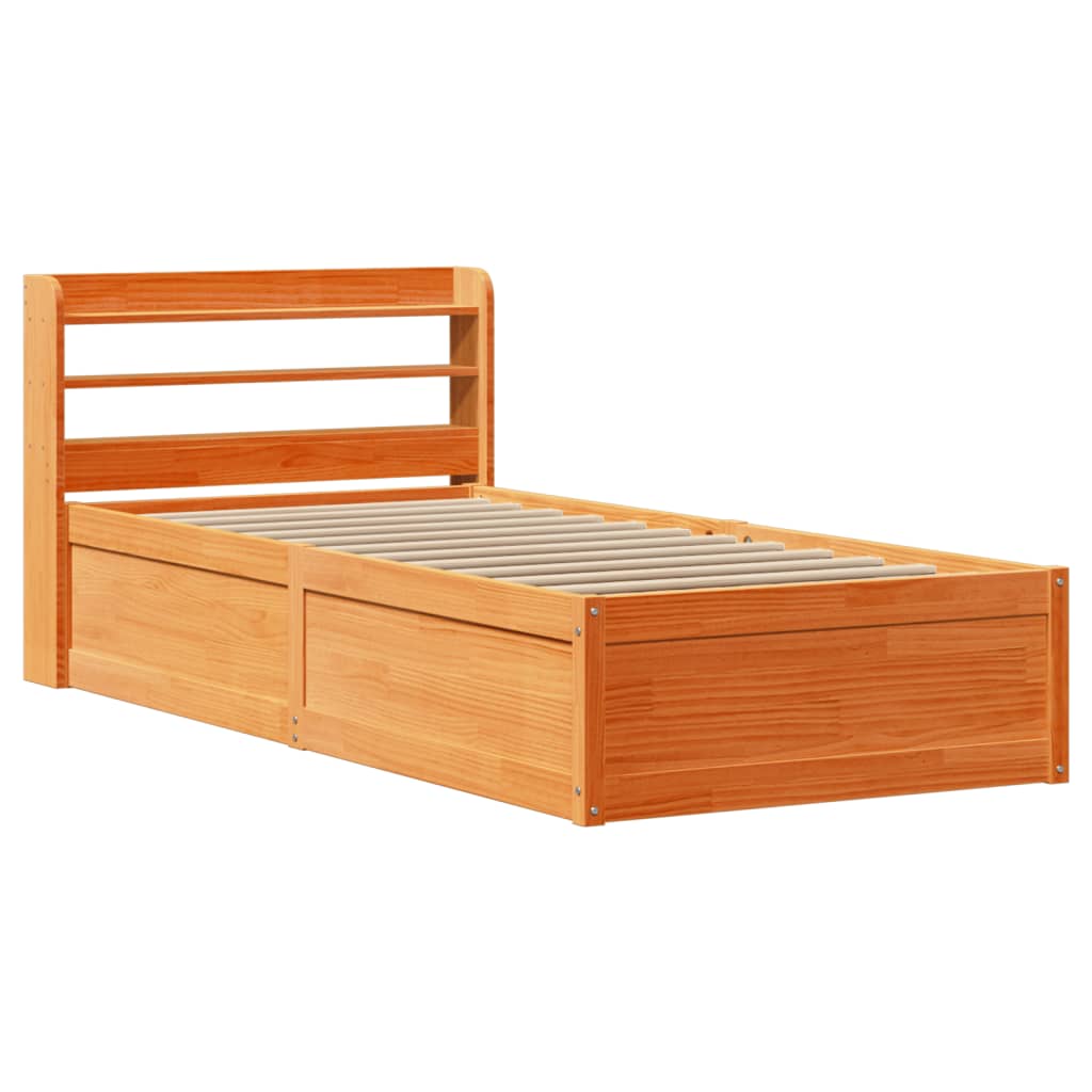 sengeramme med sengegavl 75x190 cm massivt fyrretræ gyldenbrun