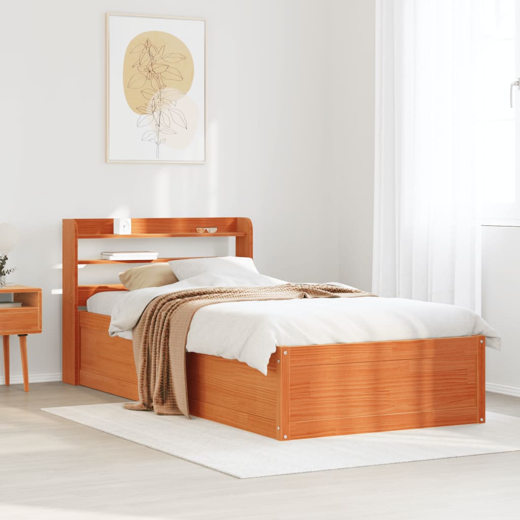sengeramme med sengegavl 75x190 cm massivt fyrretræ gyldenbrun