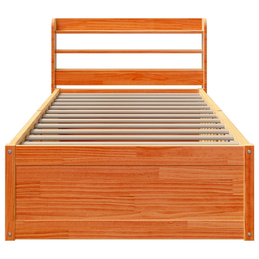 sengeramme med sengegavl 75x190 cm massivt fyrretræ gyldenbrun