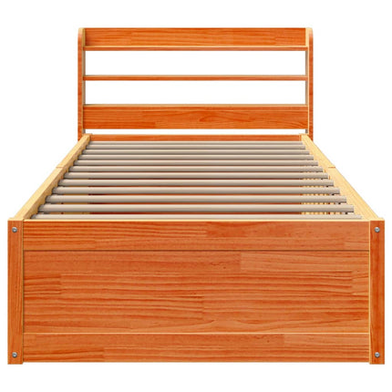 sengeramme med sengegavl 75x190 cm massivt fyrretræ gyldenbrun