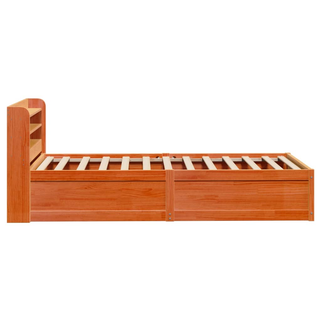 sengeramme med sengegavl 75x190 cm massivt fyrretræ gyldenbrun