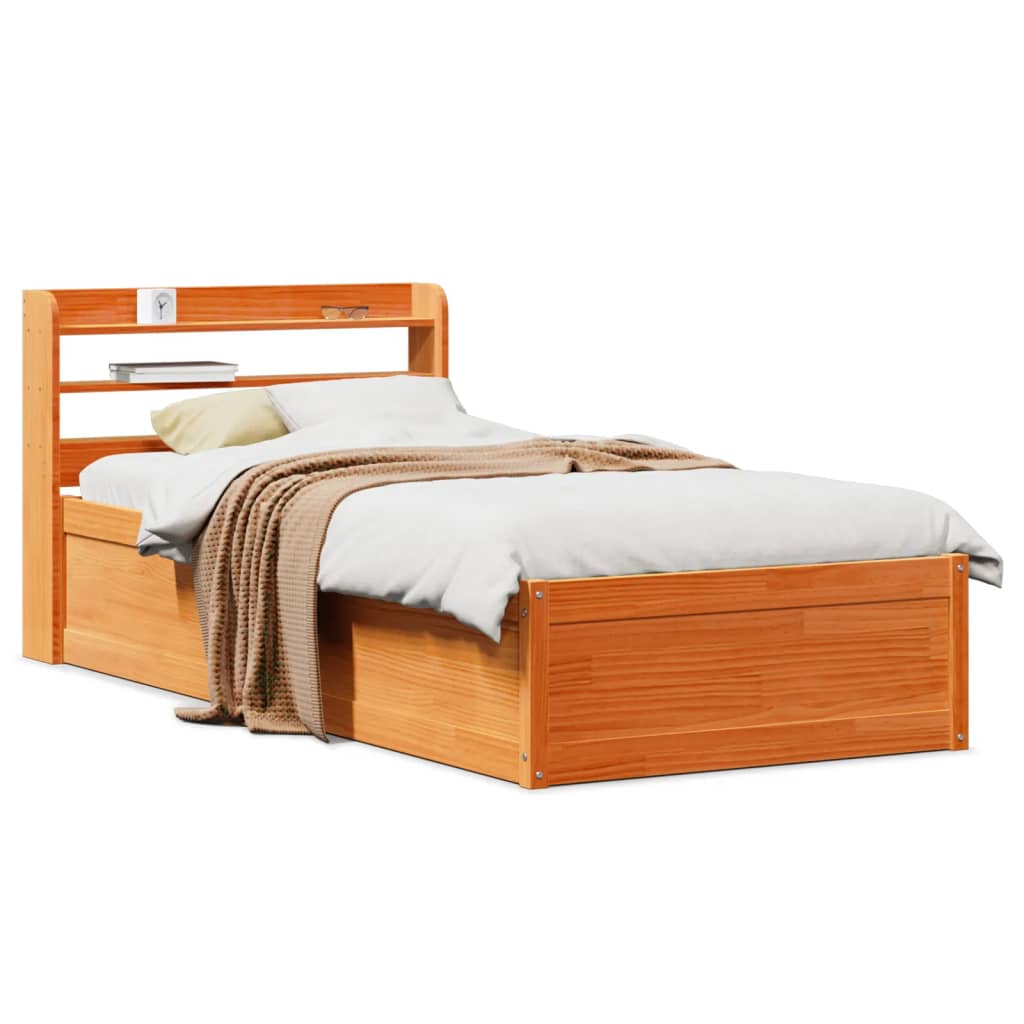 sengeramme med sengegavl 75x190 cm massivt fyrretræ gyldenbrun