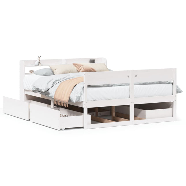 sengeramme uden madras 135x190 cm massivt fyrretræ hvid