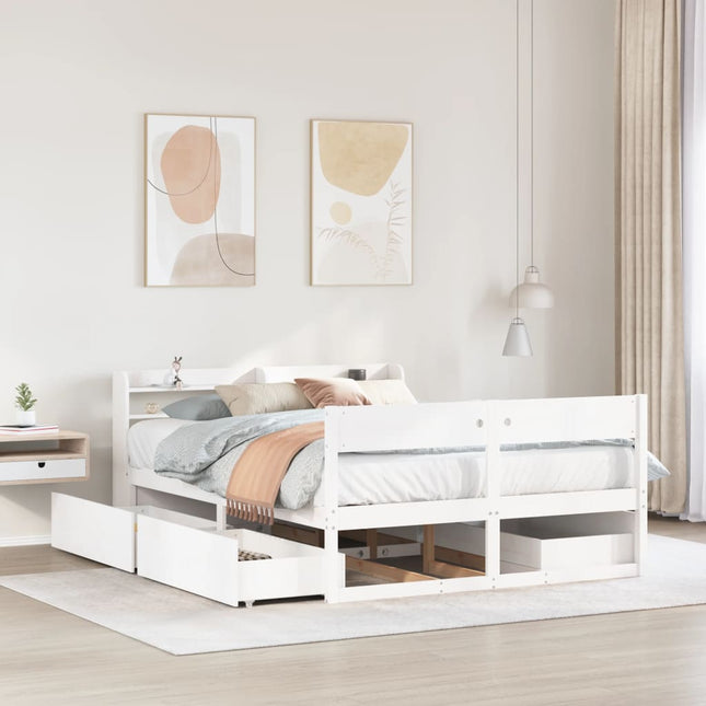 sengeramme uden madras 135x190 cm massivt fyrretræ hvid