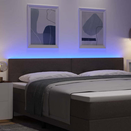 LED sengegavl med LED-lysstrimler Mørk Brun 200 cm Stof