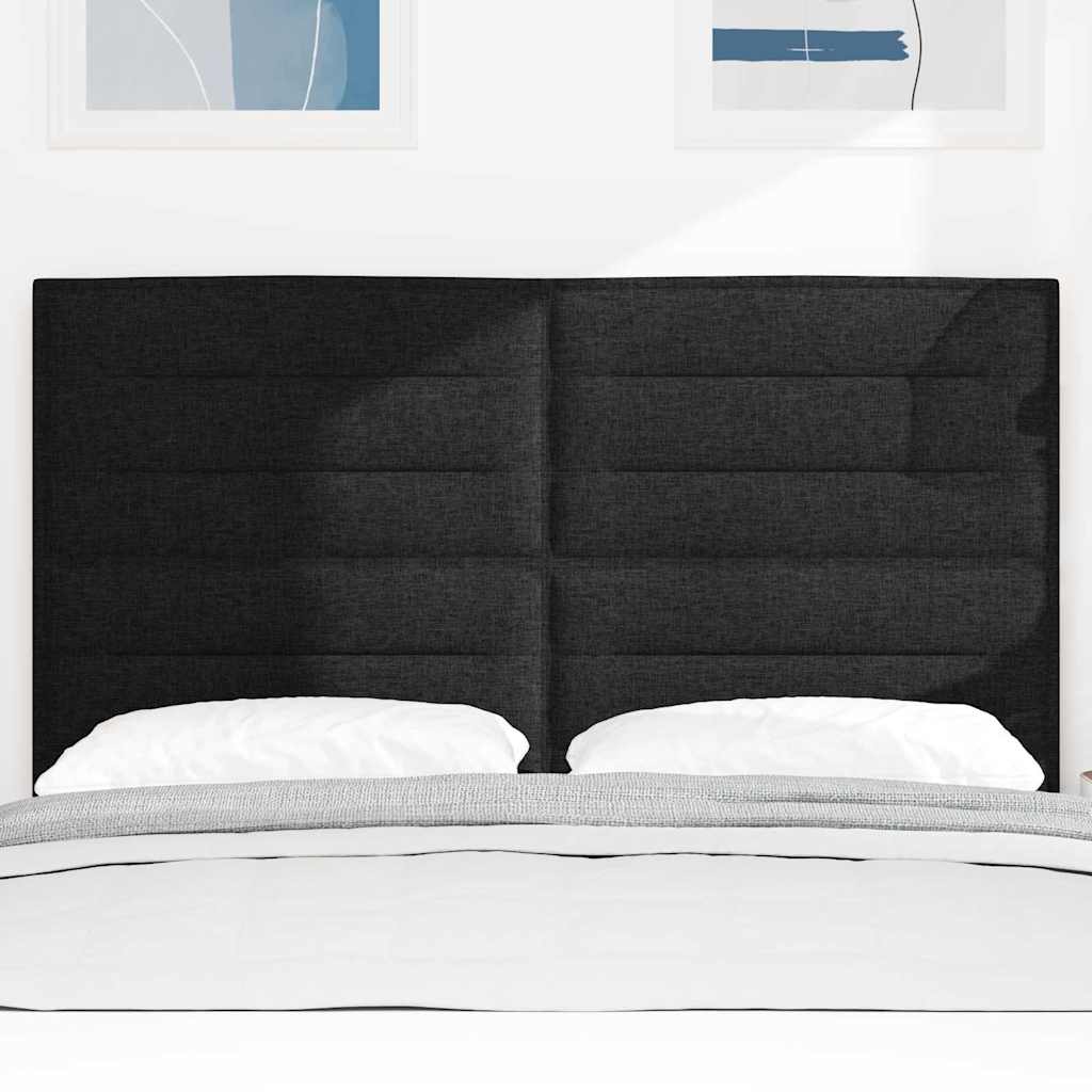 LED sengegavl med LED-lysstrimler Sort 144 cm Stof