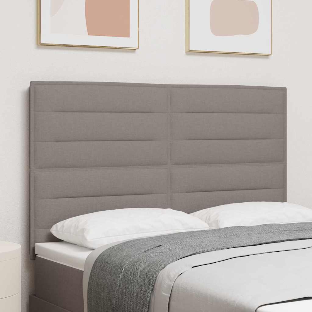 LED sengegavl med LED-lysstrimler Gråbrun 144 cm Stof