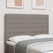 LED sengegavl med LED-lysstrimler Gråbrun 144 cm Stof