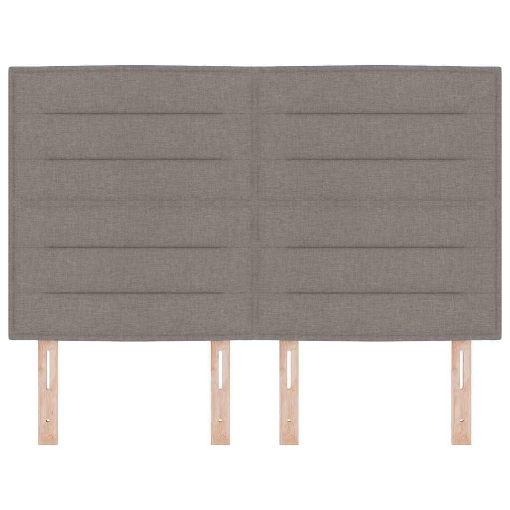 LED sengegavl med LED-lysstrimler Gråbrun 144 cm Stof