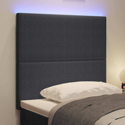 LED sengegavl med LED-lysstrimler Mørkegrå 90 cm Velourstof